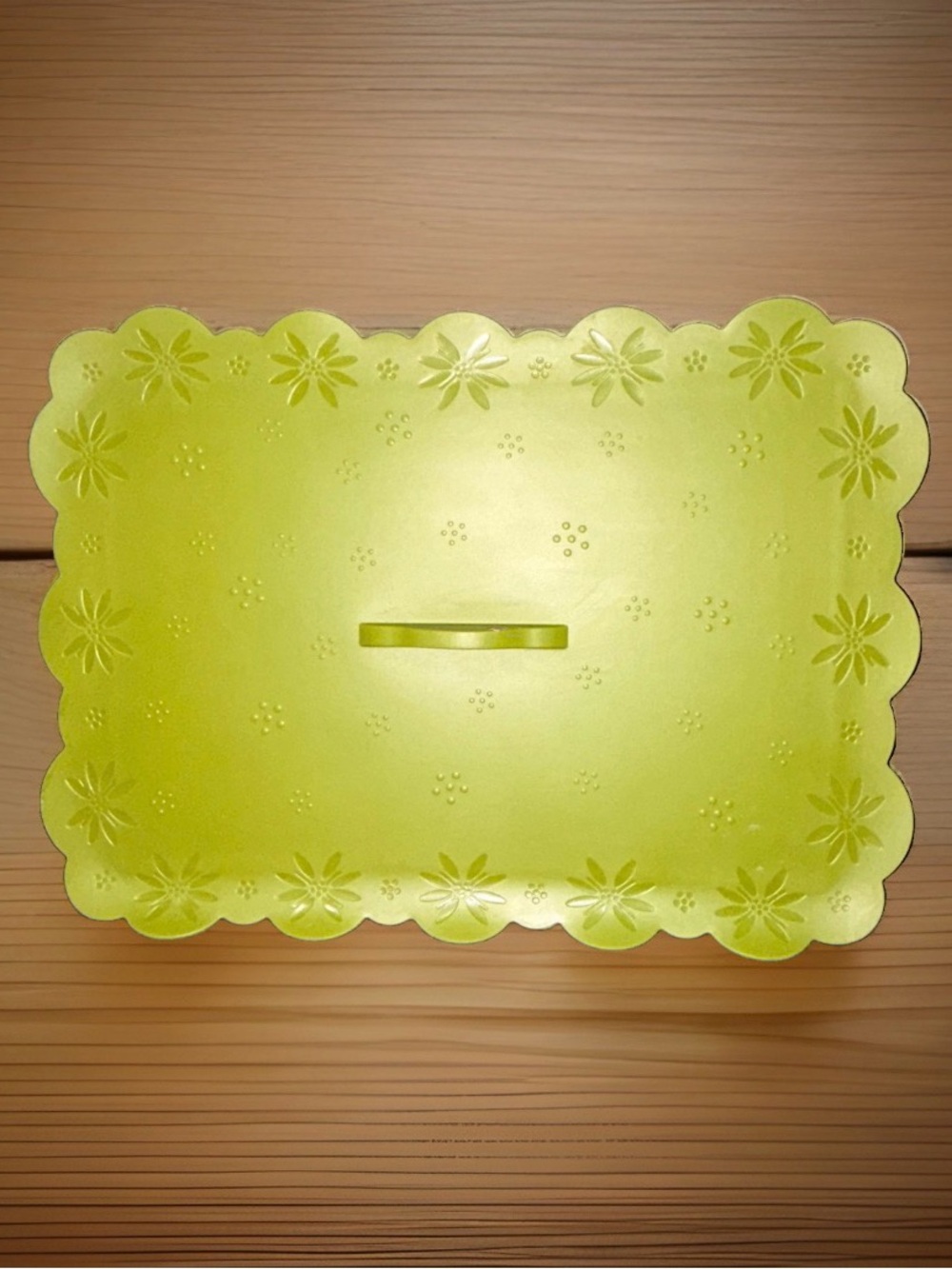 Temptations FLORAL LACE Green Silicone Lid 13" x 8.75" Scalloped Edge